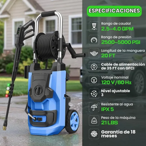 Vista 8 de Lavadora eléctrica a presión 5000 PSI Lavadora eléctrica con control de Azul