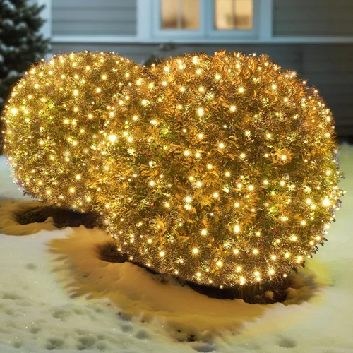 Vista 12 de Red de luces LED verdes de Navidad para exteriores, 120 LED de 6 x 5 pies, tira de luces de malla conectables para exteriores e interiores