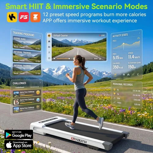 Vista 8 de APP - Cinta de correr compacta de control inteligente, máquina de correr silenciosa y cómoda con conexión de código QR y competencia divertida