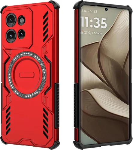 Vista 2 de Funda compatible con Motorola Edge 50, compatible con carga inalámbrica MagSafe [PC + TPU] 2 en 1 funda magnética protectora anticaída para Rojo