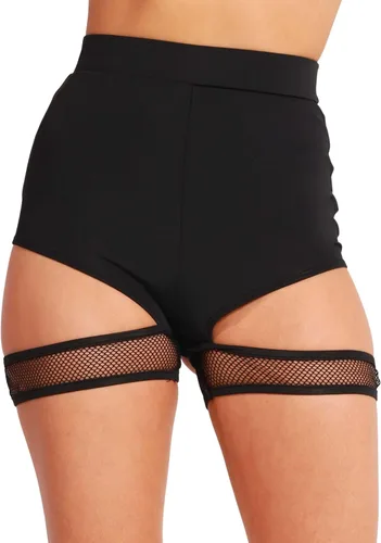 Vista 8 de Pantalones cortos para mujer, sexy, rave, color negro, para yoga, baile, bikini de cintura alta, traje de concierto de música