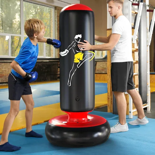 Vista 2 de QPAU Saco de boxeo más grande y estable para niños con guantes de boxeo, bolsa de boxeo inflable alta de 66 pulgadas, regalos para niños y niñas