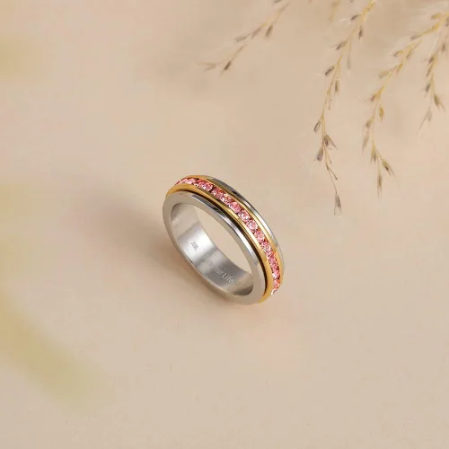 Vista 3 de Muses Art Design - Anillos para la ansiedad, anillos giratorios, anillos de banda con piedra de nacimiento, acero inoxidable, mujeres y hombres
