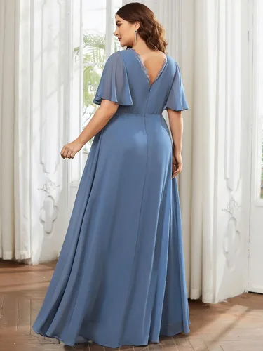 Vista 2 de Ever-Pretty Plus Vestidos formales de encaje de gasa plisados con cuello en V profundo para mujer talla extra grande 01511-DA