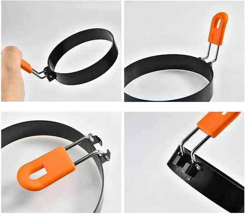 Vista 2 de Molde para panqueques, paquete de 2 anillos para panqueques de 8 pulgadas, anillo de tortilla de acero inoxidable con mango aislado de silicona