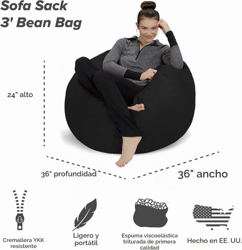Vista 3 de Sofa Sack Silla Puf - Felpa, Ultra Suave - Silla Puf de Espuma Viscoelástica con Funda de Microgamuza - Muebles y Accesorios Rellenos de Espuma