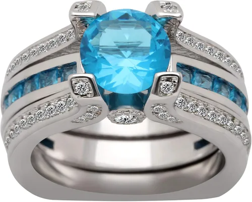 Vista 2 de UFOORO Juego de anillos de boda de cristal azul cielo para mujer, chapado en platino