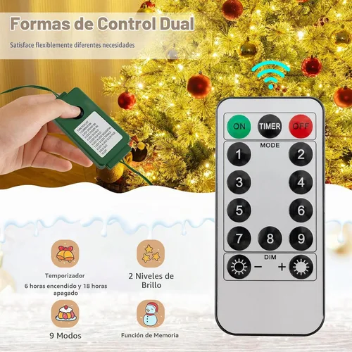 Vista 4 de Goplus Árbol de Navidad de 6 pies preiluminado artificial, árbol de Navidad con bisagras con conector de alimentación rápida de 360°, 350 luces LED