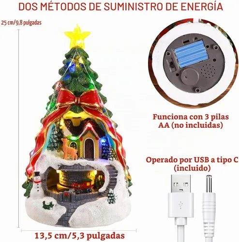 Vista 3 de Aldea musical de árbol de Navidad con luz, tren giratorio y ciervos