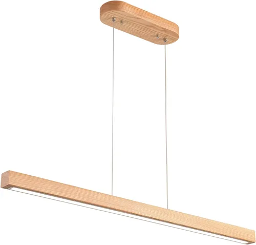 Vista 15 de Lámpara colgante lineal de madera de 31.5" – Lámpara de araña LED regulable con control remoto, iluminación moderna ajustable de estilo granja