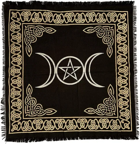 Vista 2 de AzureGreen Paño de altar pentagrama con borde dorado (24 x 24 pulgadas)