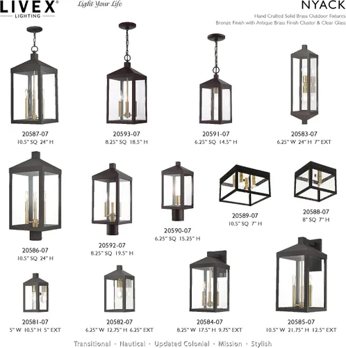 Vista 6 de Livex Lighting 20584-07 Linterna de pared para exteriores de transición de tres luces de la colección Nyack en acabado bronce/oscuro Bronce