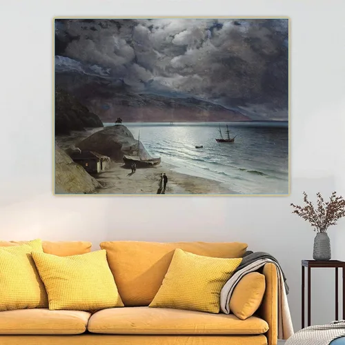 Vista 6 de Pinturas famosas Impresión de lienzo Ivan Aivazovsky "Noche en Gurzof" Cuadro de arte de pared en lienzo para decoración de oficina 30x39cm Sin marco