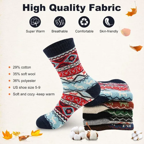 Vista 4 de LKV Calcetines de invierno para mujer, caja de regalo, calcetines de lana gruesa, suaves, cálidos, calcetines casuales para mujer, calcetines