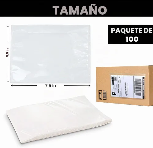 Vista 2 de Fundas para etiquetas de envío, 100 unidades, 7.5 x 5.5 pulgadas, bolsas de sobre de embalaje con autoadhesivo, plástico transparente y sobres