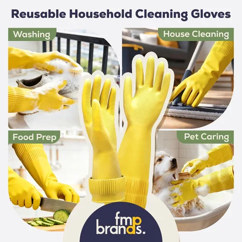 Vista 4 de FMP Brands 3/6/12/60 pares de guantes de goma extra largos de 15 pulgadas para lavar platos, antideslizantes para limpieza, cocina, baño, jardinería