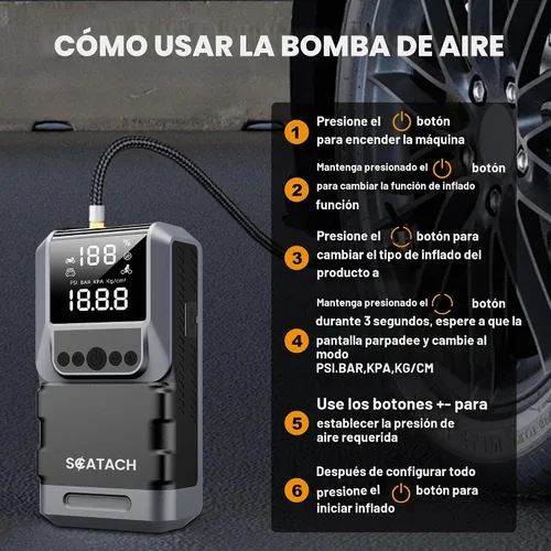 Vista 4 de Arrancador de salto con compresor de aire, inflador de neumáticos 6000A Negro