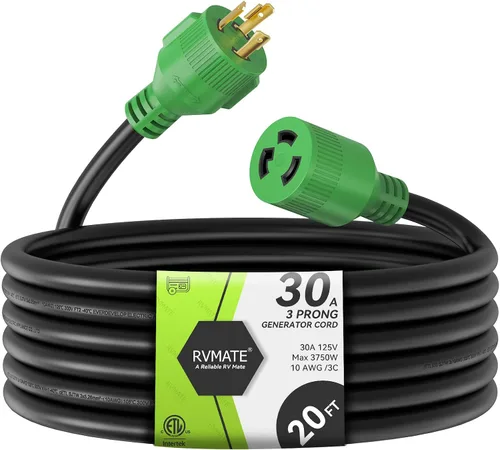 Vista 8 de RVMATE Cable de extensión para generador de 3 clavijas y 30 amperios, 10 pies, NEMA L5-30P/L5-30R 125V SJTW Jacket