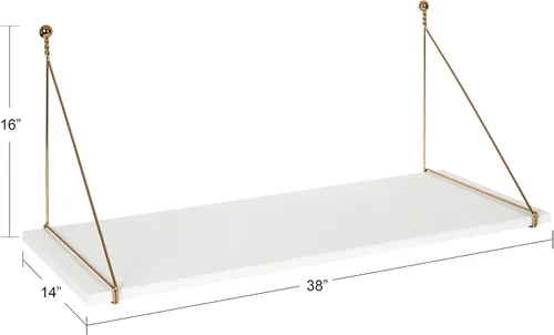 Vista 3 de Kate and Laurel Vista Modern - Escritorio montado en la pared, 38 x 14 x 16, blanco y dorado, escritorio colgante glamoroso para oficina y escuela