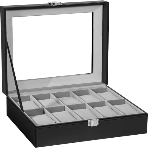 Vista 30 de Uten 12-Slot Watch Box, 2-Layers PU Leather Watch Case with Lock Negro