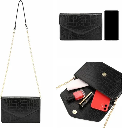 Vista 5 de Ayliss Bolso cruzado pequeño para mujer, bolso de mano clásico de cocodrilo, bolso de hombro con cadena de piel sintética, bolso de noche