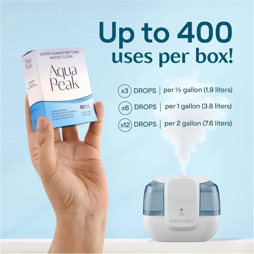 Vista 4 de Paquete de 2 gotas para humidificador para un tanque limpio - Más de 400 usos - Limpiador de humidificador de grado alimenticio - Retrasa