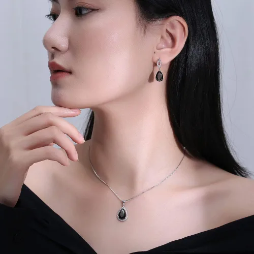 Vista 6 de JIANGXIN Teardrop Birthstone 925 Sterling Silver Rhodium Plated Gemstone Jewelry Set for Women Stud Earring Pendant Necklace 1618inch Italian Box