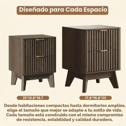 Vista 4 de Juego de 2 mesitas de noche acanaladas con diseño de borde curvo Nuez oscura_2 piezas