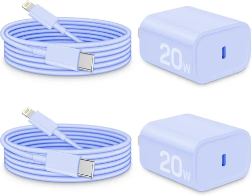 Vista 19 de CXX Cargador para iPhone de 20 W de carga rápida [certificado MFi, paquete de 2] bloque USB-C PD y cable de 6 pies compatible con iPhone Negro
