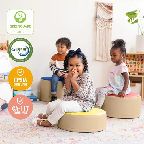 Vista 6 de ECR4Kids SoftZone - Juego de asientos otomanos redondos coloridos, muebles de aula, surtido, 3 piezas