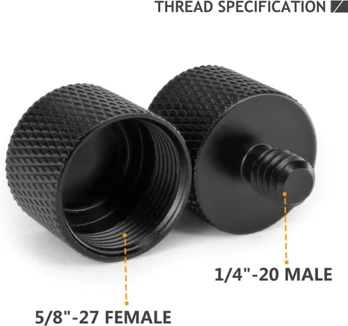 Vista 2 de Adaptador de 5/8 a 1/4, adaptador de rosca de micrófono de 5/8 pulgadas hembra a 1/4 pulgadas macho para soporte de micrófono, monitor de cámara