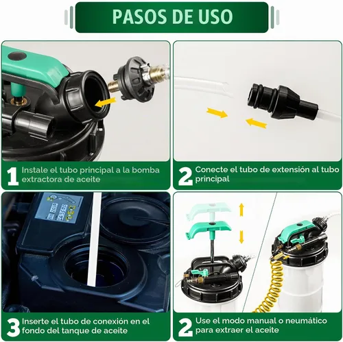 Vista 5 de Extractor de líquido neumático manual de 5.3 L, extractor de bomba de vacío de cambio de aceite con 5 tubos y una manguera de purga de frenos