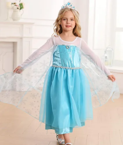 Vista 2 de Little Girls Princess Costume Blue Cosplay Dress up for Halloween Party with Accessories Blue