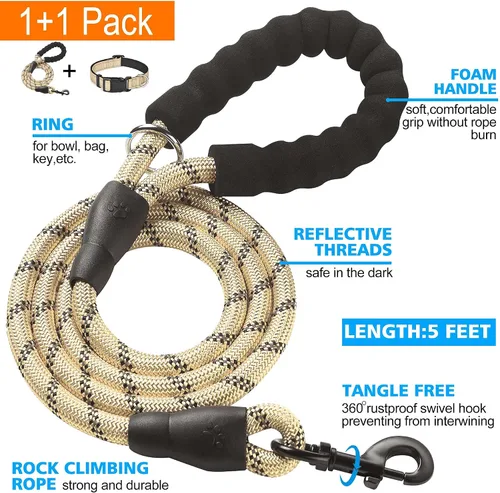 Vista 2 de Ladoogo collar reflectante para perro con acolchado de neopreno suave, collares de nylon transpirables y ajustables para perros pequeños, medianos