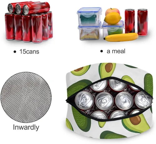 Vista 5 de Blueangle Bolsa de almuerzo aislada con patrón de aguacate para mujeres, bolsa de almuerzo aislada, bolsa térmica para estudiantes y lonchera