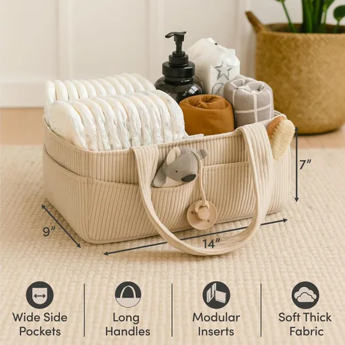 Vista 2 de PUTSKA Organizador de pañales para bebé para mesa de cambio – Elegante cesta de almacenamiento para guardería, artículos esenciales para recién
