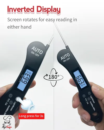 Vista 6 de Termómetro ultrarrápido para carne de lectura instantánea de 1.2 s para asar y ahumar, precisión de ± 1 °F con calibración, LCD retroiluminado