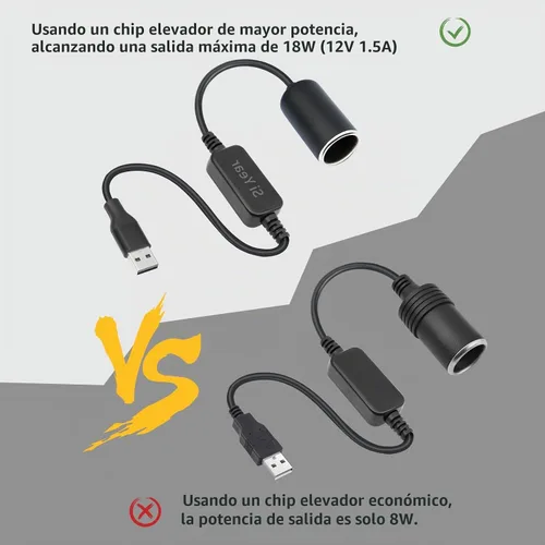 Vista 8 de Cable de alimentación USB A macho a 12 V 18 W para encendedor de cigarrillos, cable de alimentación para grabador de conducción, detector de radar