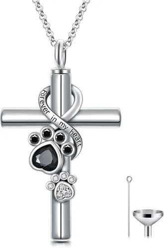 Vista 30 de Collar de urna de plata de ley para cenizas, recuerdo conmemorativo para perros, gatos y mascotas