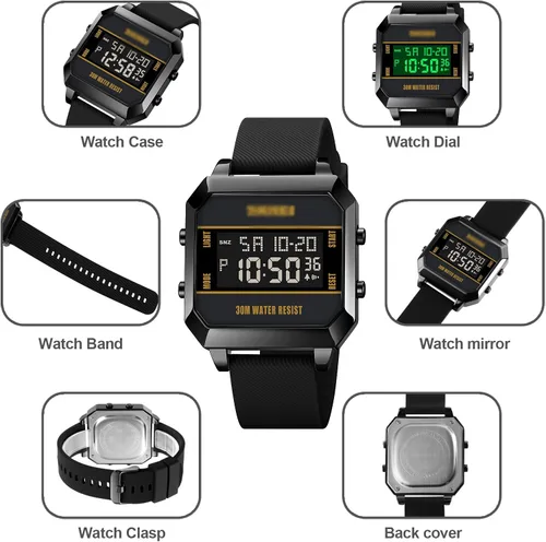 Vista 5 de TOOCAT Reloj deportivo digital multifunción para hombre y mujer, cuadrado, impermeable, electrónico, para estudiantes