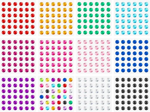 Vista 11 de Calcomanías de gemas de 0.118 pulgadas, 5400 calcomanías de diamantes de imitación para manualidades, 12 hojas de diamantes de imitación