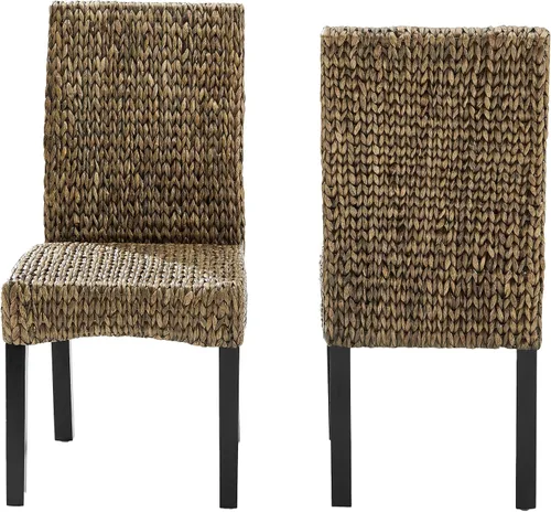 Vista 2 de Crosley Furniture Edgewater - Juego de 2 sillas de comedor de ratán de fibra natural tejidas a mano, color hierba marina