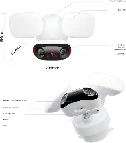 Vista 9 de REOLINK Elite Floodlight WiFi, 4K 8MP 180° cámara panorámica con cable reflector, 3000 lúmenes ajustables, búsqueda de video AI local, Wi-Fi 6