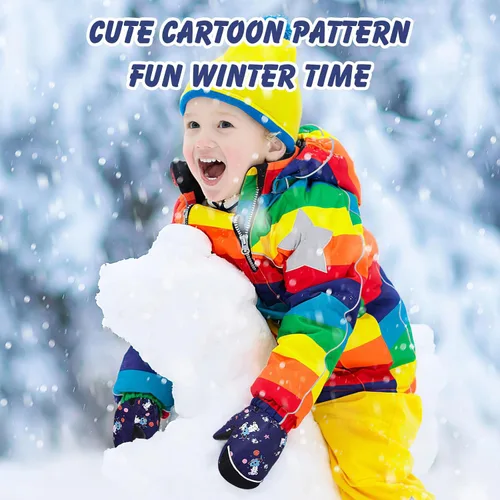 Vista 6 de MoKo Guantes de nieve para niños pequeños, antideslizantes, impermeables, con cremallera, de tela de terciopelo cálido, guantes de esquí para niños