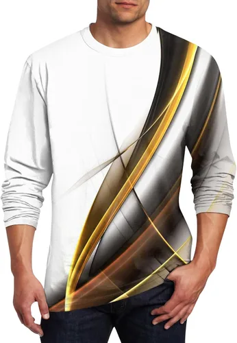 Vista 22 de Camisetas de verano para hombre, de manga larga, cuello redondo, casuales, básicas, atléticas, tallas S-4XL