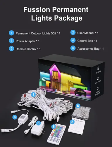 Vista 8 de Luces permanentes para exteriores de 200 pies para casa, luces LED RGB inteligentes 2025 con control remoto de aplicación, IP67 impermeable, aleros