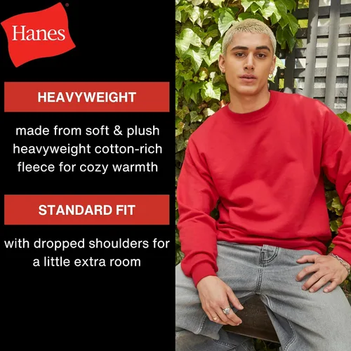 Vista 5 de Hanes Sudadera para hombre, sudadera de forro polar pesado, suéter de cuello redondo para hombre