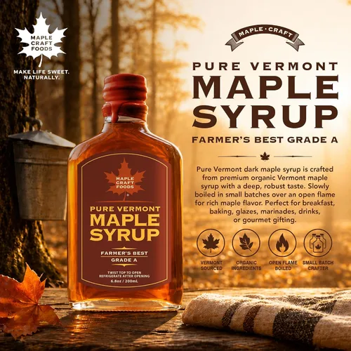 Vista 3 de Farmer's Best Maple Craft Jarabe Jarabe de arce oscuro de grado A prémium con sabor robusto 6.8 onzas (6.8 fl oz)