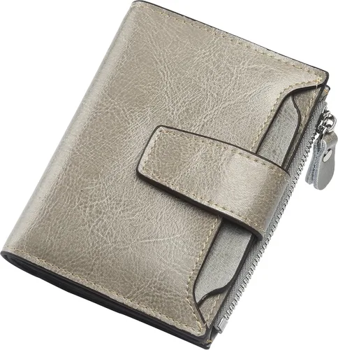 Vista 54 de Lavemi Pequeña cartera compacta para mujer, con bloqueo RFID, de piel auténtica, plegable, con ventanas de identificación