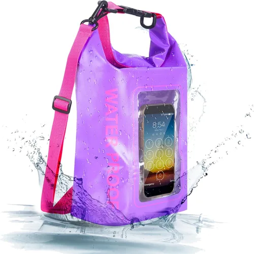 Vista 10 de Bolsa impermeable IP68, 2L - Bolsa impermeable para piscina con tapa enrollable, bolsas secas para kayak impermeables con bolsa para teléfono, bolsa
